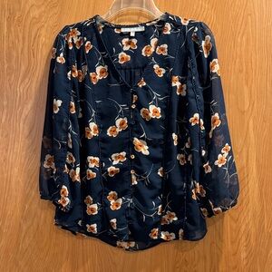 Daniel Rainn Navy and Orange Floral Blouse
